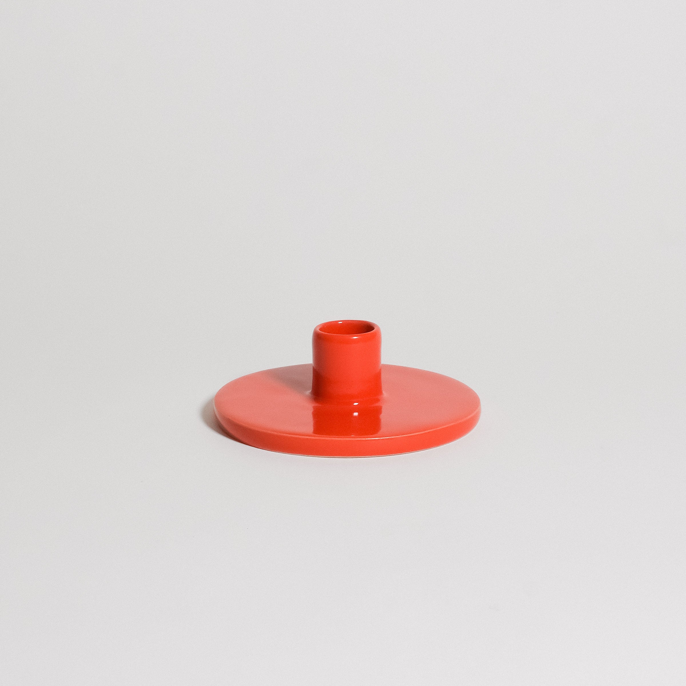 Candle Holder - Red, hand-thrown stoneware clay, smooth red glaze, minimalist design for modern home decor.