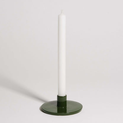 Candle Holder – Green, handmade ceramic with a soft green tone and glossy finish, designed for single candles.