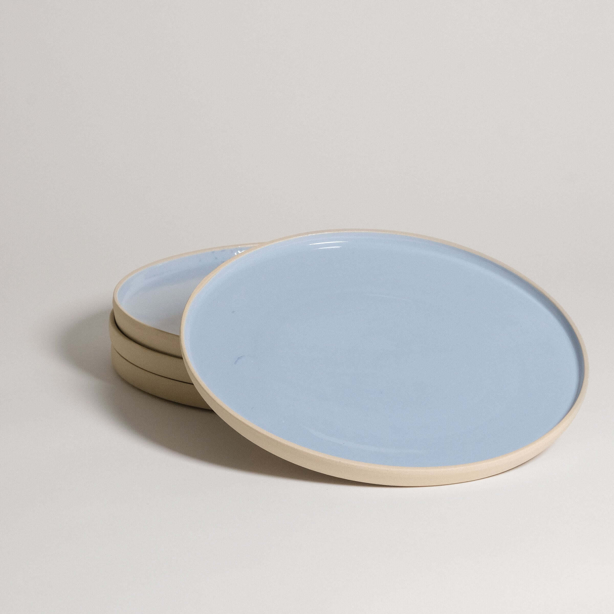Set of 4 iceblue dinner plates, handcrafted stoneware ceramic, durable and unique design, food-safe.