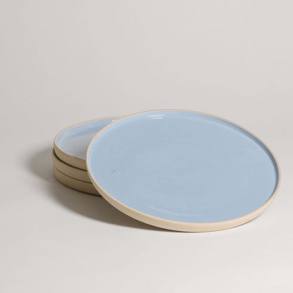 Set of 4 iceblue dinner plates, handcrafted stoneware ceramic, durable and unique design, food-safe.