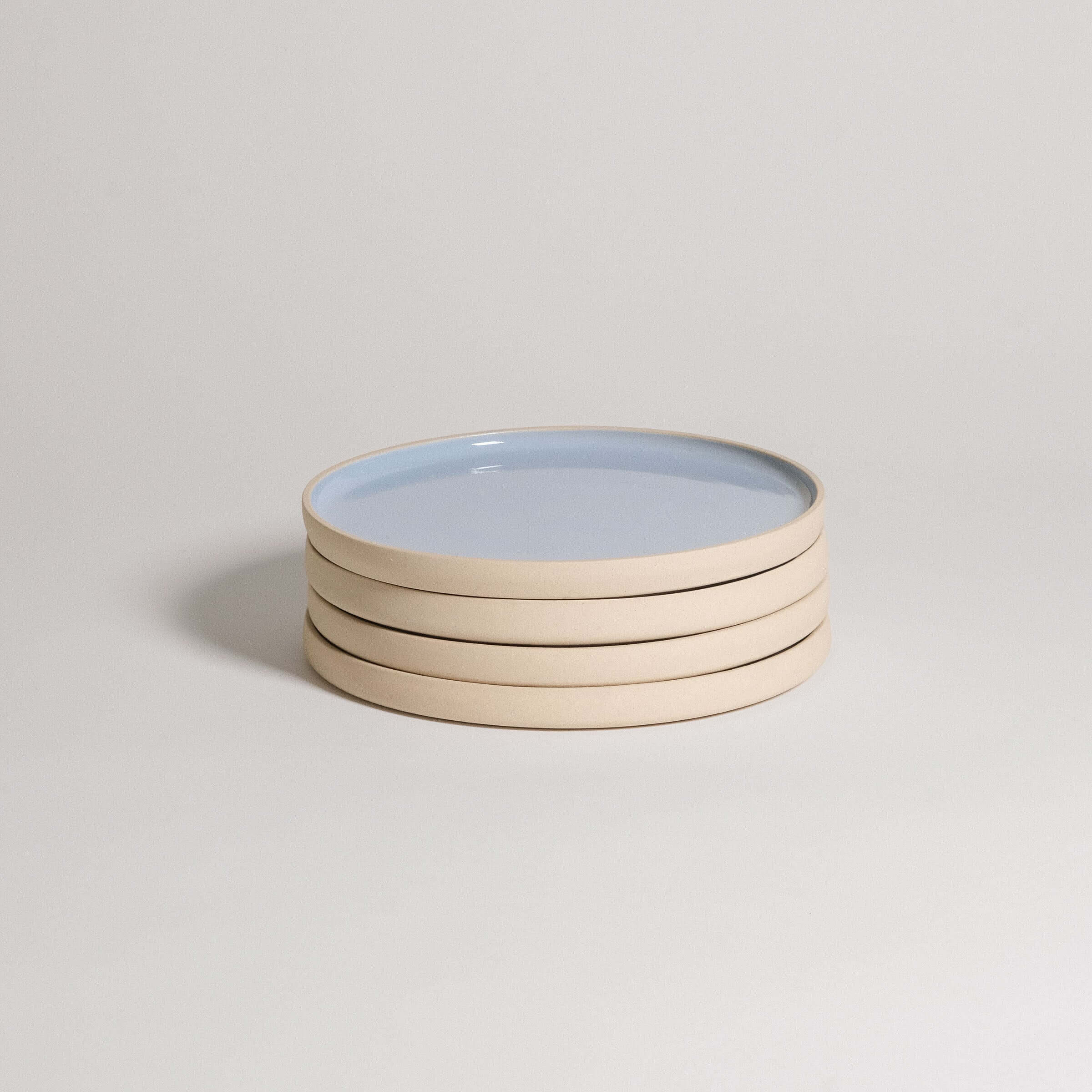 Set of 4 Iceblue breakfast plates, handcrafted stoneware with unique glaze, dishwasher and oven safe.