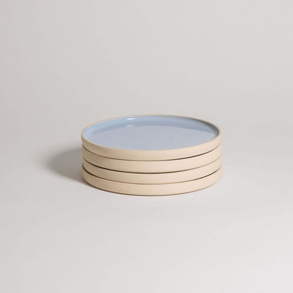 Set of 4 Iceblue breakfast plates, handcrafted stoneware with unique glaze, dishwasher and oven safe.
