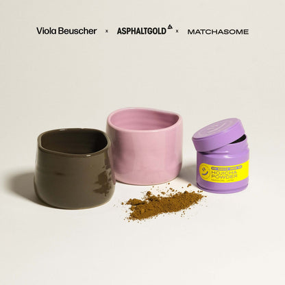 Hojicha Set - 2 Cups & Hojicha Tin 30g featuring handmade cups and finely ground Hojicha powder.